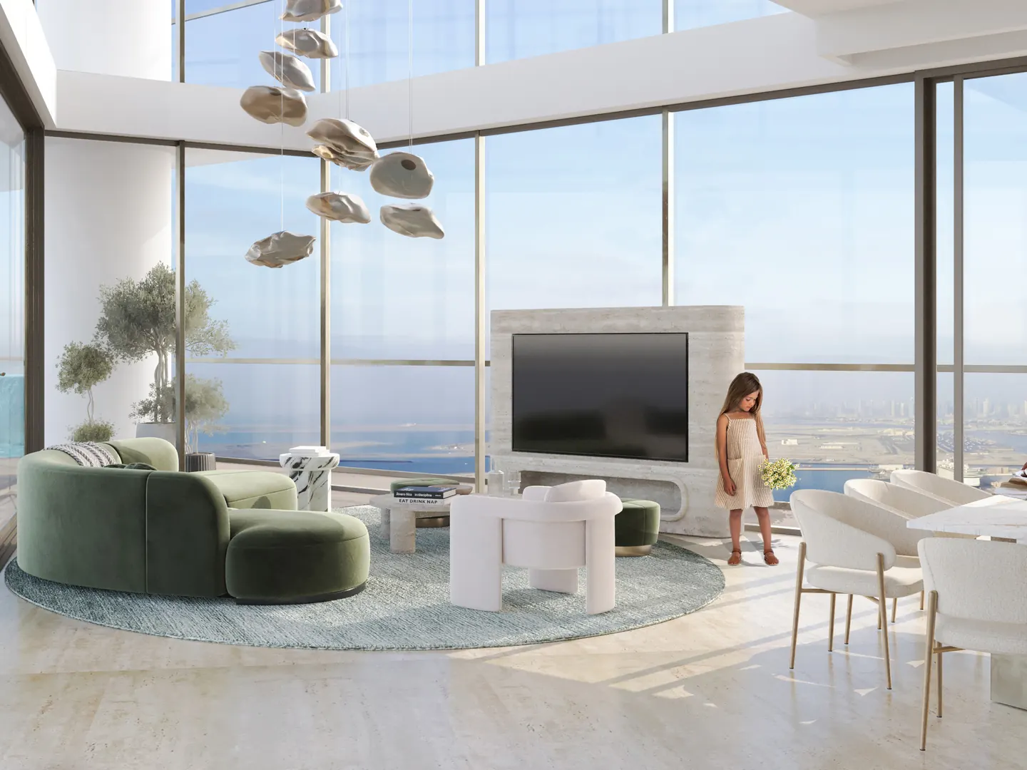 Sea-view living room with a private plunge pool on the terrace